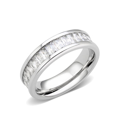 TK3914 - High polished (no plating) Stainless Steel Ring with AAA Grade CZ in Clear