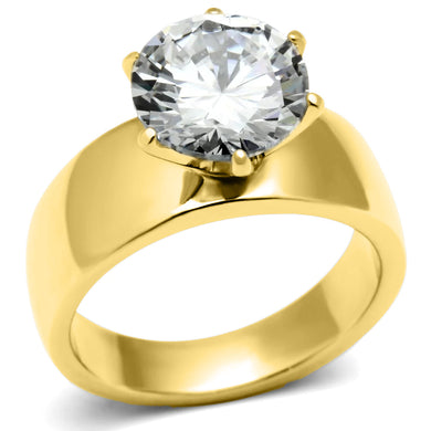 TK520G - Ion Gold Plating Stainless Steel Ring with AAA Grade CZ  in Clear