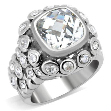 0C705 - Rhodium Brass Ring with AAA Grade CZ  in Clear