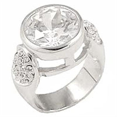 0G415 - Rhodium Brass Ring with AAA Grade CZ  in Clear