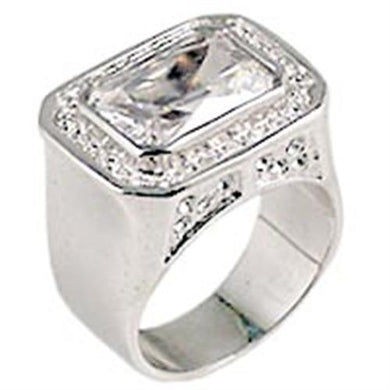 0G727 - Rhodium Brass Ring with AAA Grade CZ  in Clear