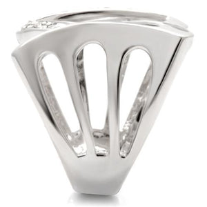 0W050 - Rhodium Brass Ring with AAA Grade CZ  in Clear