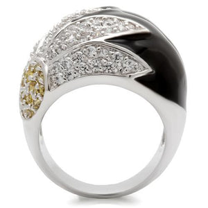 0W056 - Rhodium Brass Ring with AAA Grade CZ  in Topaz