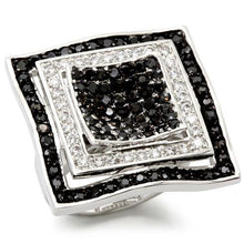 Load image into Gallery viewer, 0W058 - Rhodium + Ruthenium Brass Ring with AAA Grade CZ  in Jet