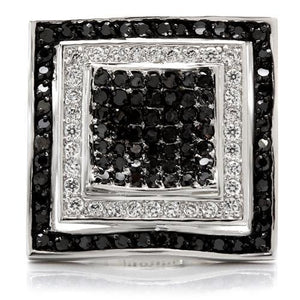 0W058 - Rhodium + Ruthenium Brass Ring with AAA Grade CZ  in Jet