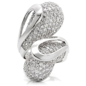 0W118 - Rhodium Brass Ring with AAA Grade CZ  in Clear