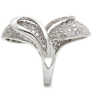 0W118 - Rhodium Brass Ring with AAA Grade CZ  in Clear