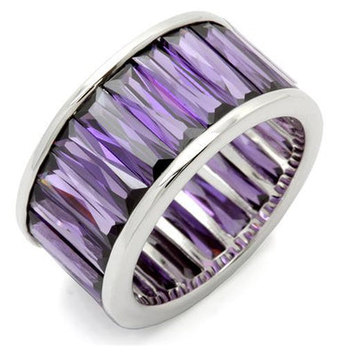 0W128 - Rhodium Brass Ring with AAA Grade CZ  in Amethyst