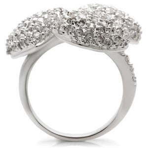 0W145 - Rhodium Brass Ring with AAA Grade CZ  in Clear