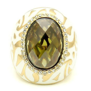 0W200 Gold Brass Ring with AAA Grade CZ in Olivine color