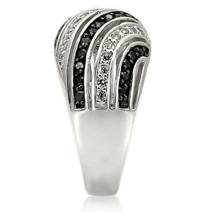 0W224 - Rhodium + Ruthenium Brass Ring with AAA Grade CZ  in Jet