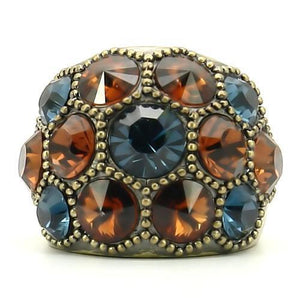 0W234 - Antique Copper Brass Ring with Top Grade Crystal  in Multi Color