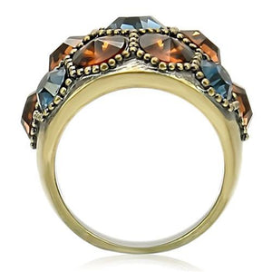 0W234 - Antique Copper Brass Ring with Top Grade Crystal  in Multi Color