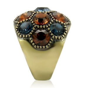 0W234 - Antique Copper Brass Ring with Top Grade Crystal  in Multi Color