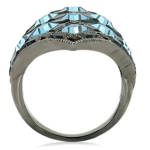 0W235 - Ruthenium Brass Ring with Top Grade Crystal  in Sea Blue