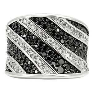 0W242 - Rhodium + Ruthenium Brass Ring with AAA Grade CZ  in Jet