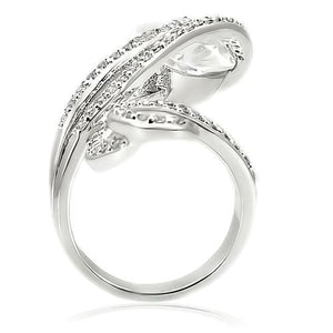 0W253 - Rhodium Brass Ring with AAA Grade CZ  in Clear