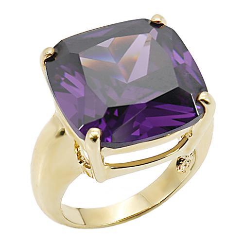 0W256 - Gold Brass Ring with AAA Grade CZ  in Amethyst