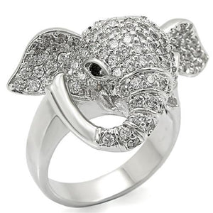 0W280 - Rhodium Brass Ring with Top Grade Crystal  in Jet