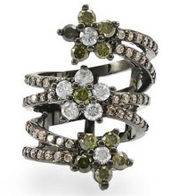 Load image into Gallery viewer, 0W293 - Ruthenium Brass Ring with AAA Grade CZ  in Multi Color