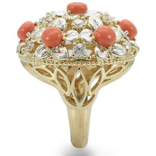 Load image into Gallery viewer, 0W307 - Silver+Gold Brass Ring with Semi-Precious Coral in Orange