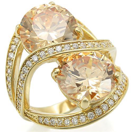 0W314 - Gold Brass Ring with AAA Grade CZ  in Champagne