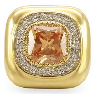 0W315 - Gold+Rhodium Brass Ring with AAA Grade CZ  in Champagne