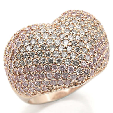 0W319 - Rose Gold Brass Ring with AAA Grade CZ  in Rose