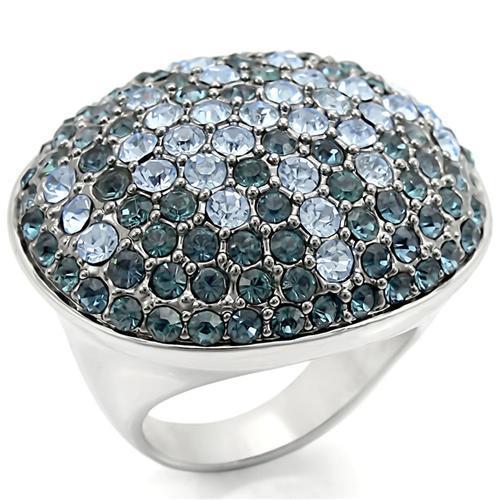 0W347 - Rhodium + Ruthenium Brass Ring with Top Grade Crystal  in Light Sapphire