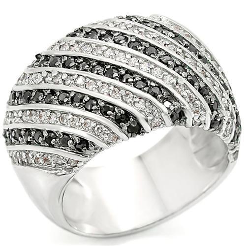 0W351 - Rhodium + Ruthenium Brass Ring with AAA Grade CZ  in Jet