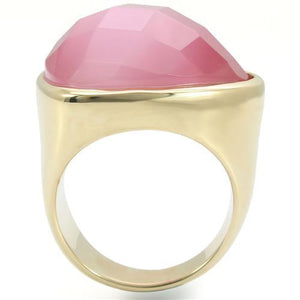 0W364 - Gold Brass Ring with Semi-Precious Cat Eye in Light Rose