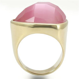 0W364 - Gold Brass Ring with Semi-Precious Cat Eye in Light Rose