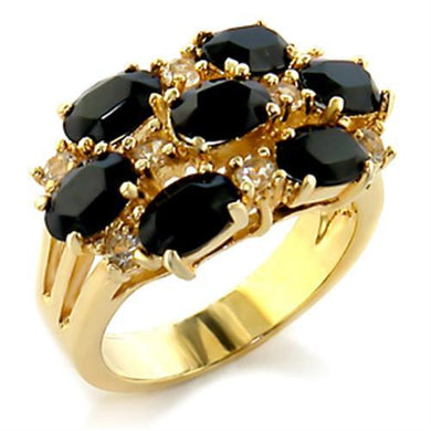 10109 - Gold Brass Ring with Top Grade Crystal  in Jet