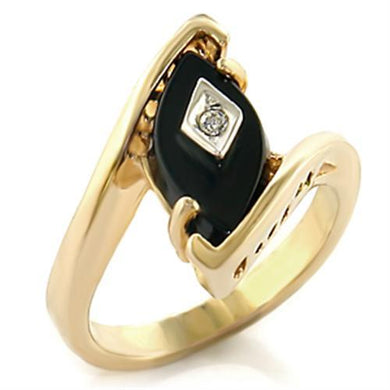 10110 - Gold+Rhodium Brass Ring with Semi-Precious Onyx in Jet
