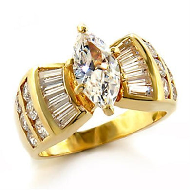 10523 - Gold Brass Ring with AAA Grade CZ  in Clear