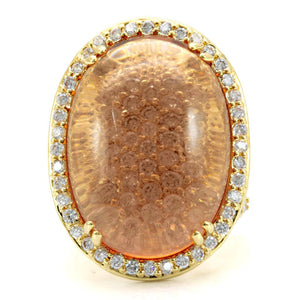 1W056 - Gold Brass Ring with Synthetic Synthetic Glass in Champagne