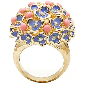 1W106 - Gold Brass Ring with Semi-Precious Coral in Rose