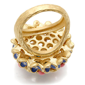 1W106 - Gold Brass Ring with Semi-Precious Coral in Rose
