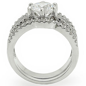 1W003 - Rhodium Brass Ring with AAA Grade CZ  in Clear