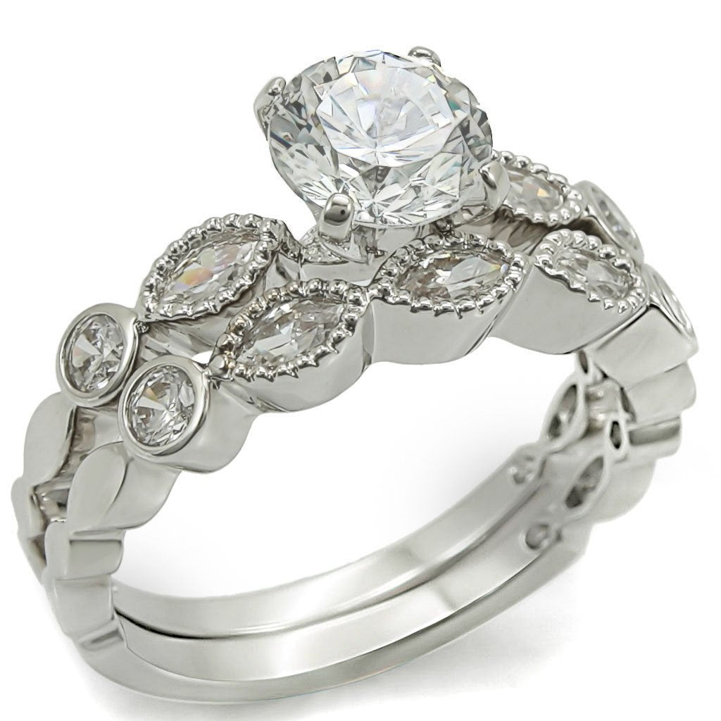 1W006 - Rhodium Brass Ring with AAA Grade CZ  in Clear