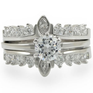 1W010 - Rhodium Brass Ring with AAA Grade CZ  in Clear