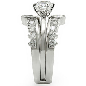1W010 - Rhodium Brass Ring with AAA Grade CZ  in Clear