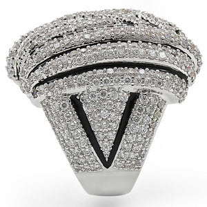 1W016 - Rhodium Brass Ring with AAA Grade CZ  in Clear