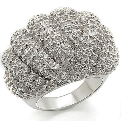 1W020 - Rhodium Brass Ring with AAA Grade CZ  in Clear