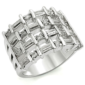 1W024 - Rhodium Brass Ring with AAA Grade CZ  in Clear