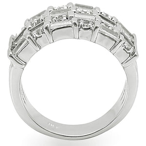 1W024 - Rhodium Brass Ring with AAA Grade CZ  in Clear