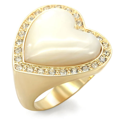 1W043 - Gold Brass Ring with Synthetic Synthetic Glass in White