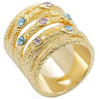 1W047 - Gold Brass Ring with Top Grade Crystal  in Multi Color
