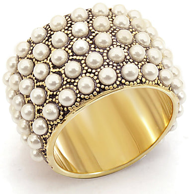 1W057 - Gold Brass Ring with Synthetic Pearl in Citrine Yellow