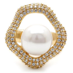 1W103 - Gold Brass Ring with Synthetic Pearl in White